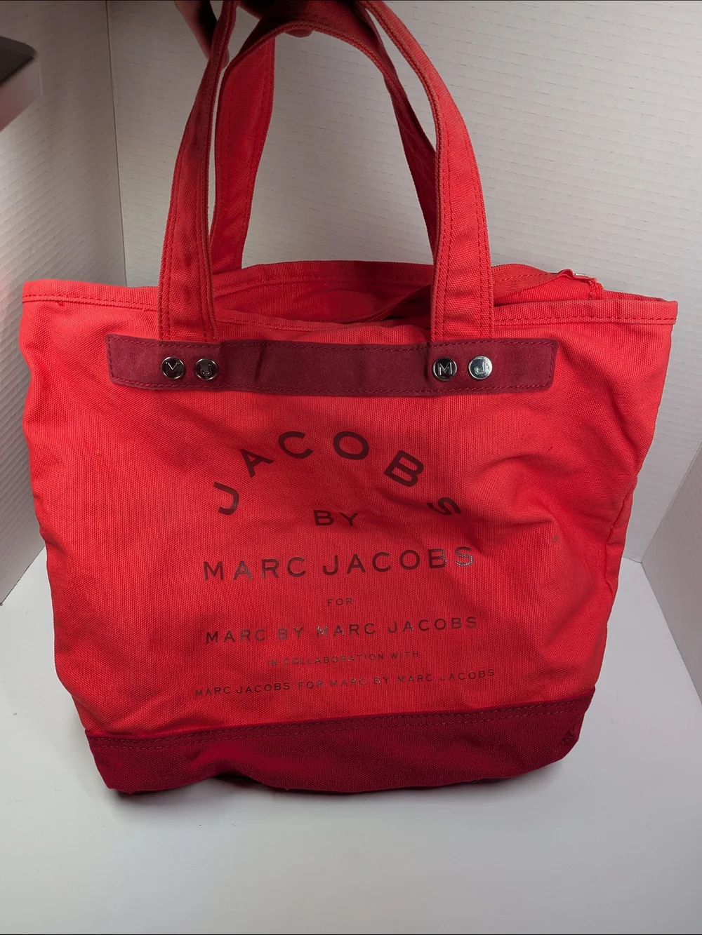 Marc Jacobs Bright Red Canvas Tote with Black Logo Tag